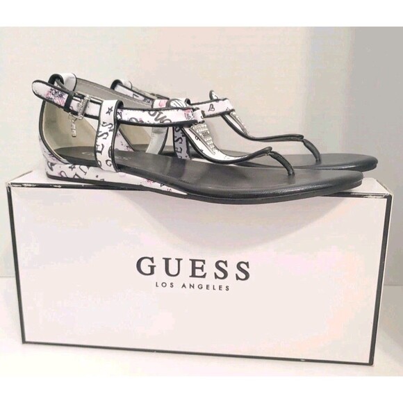 Guess LA Multi LL Marker Print 8M Love Sandals Strappy White GWMAL VIN-SS - Picture 1 of 9